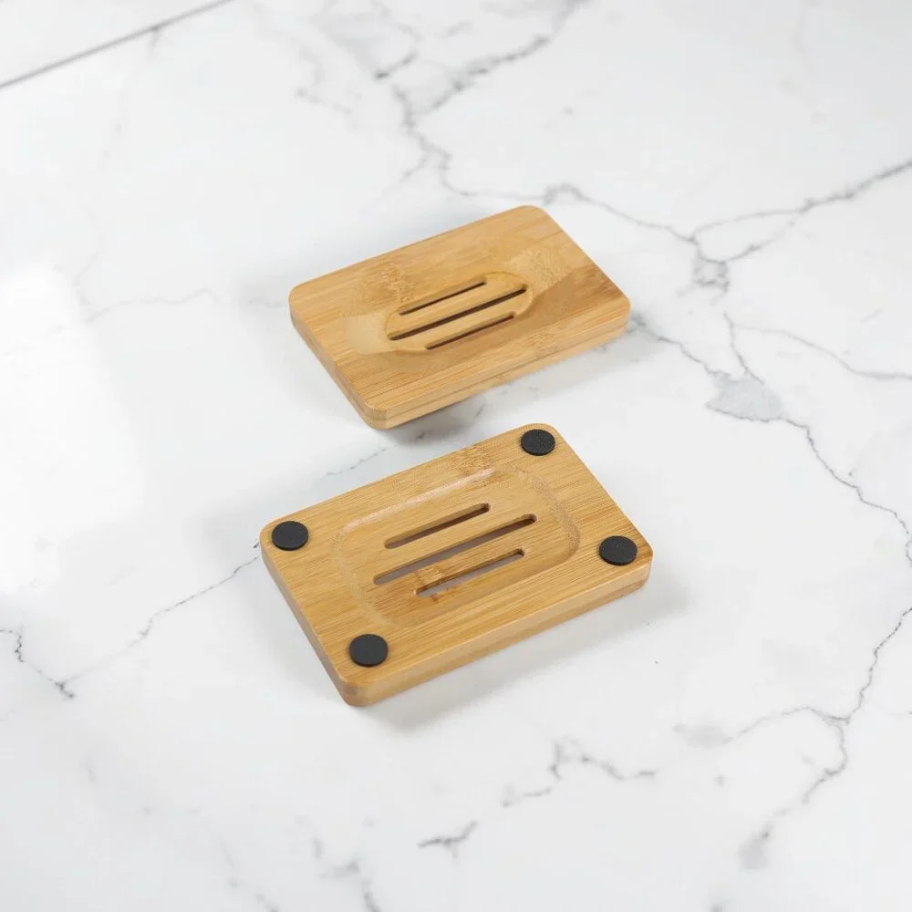 Set of 2 Natural Bamboo Wood Soap Holder